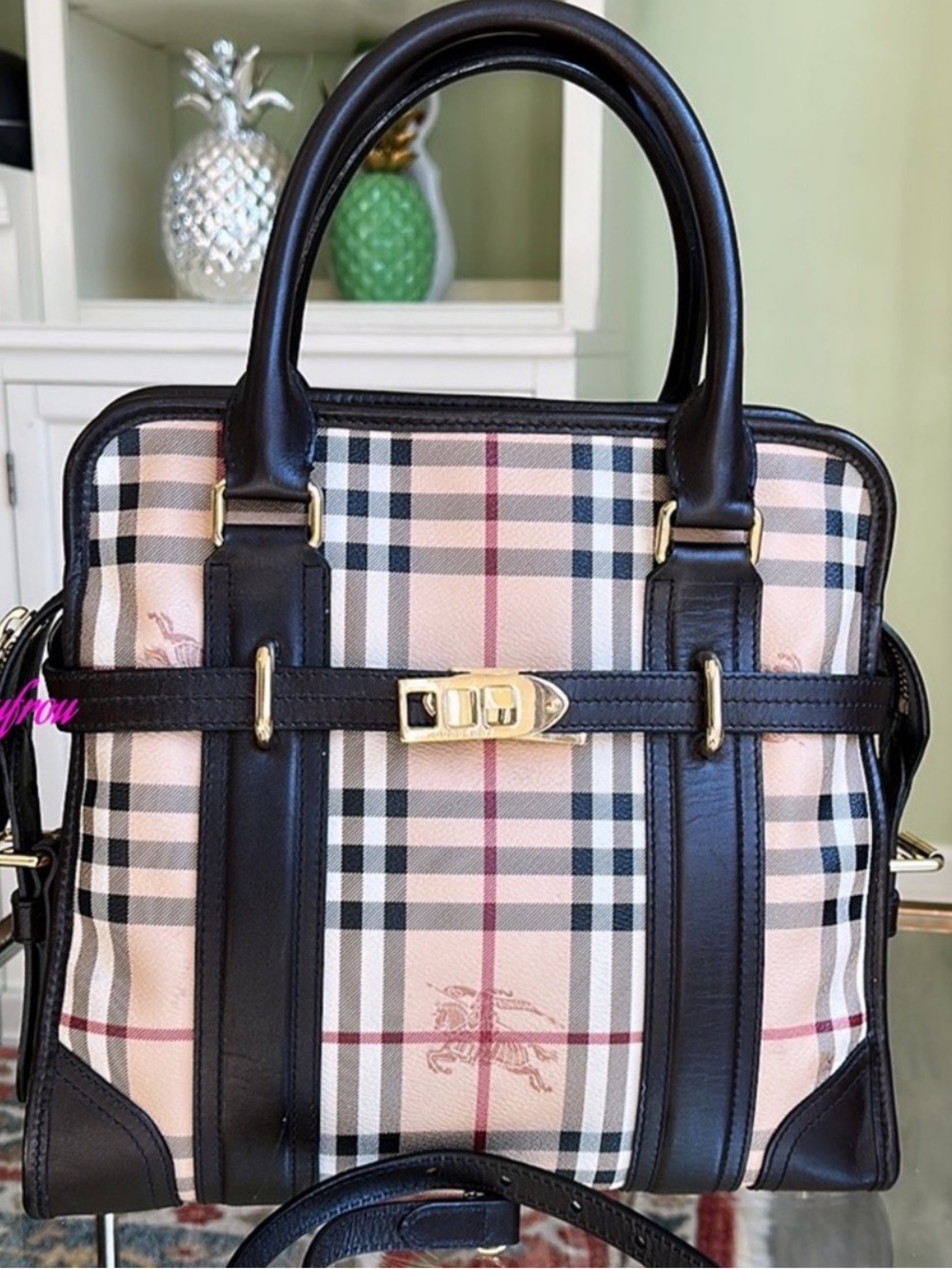 Classic Plaid Satchel Handbag with Black Trim - Picture 6 of 11